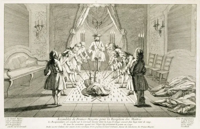 Framed Print : Assembly of Freemasons for the initiation of a master, c1733 Framed Print : Assembly of Freemasons for the initiation of a master, c1733