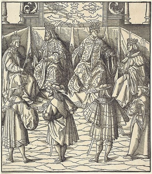 Assembly of Four Kings, in the foreground Four Men, 1514 / 1516. Creator: Leonhard Beck