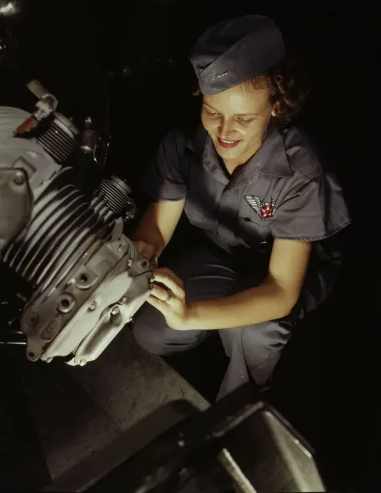 Framed Print : Assembly and Repairs Dept. mechanic Mary Josephine Farley works... Corpus Christi, Texas, 1942. Creator: Howard Hollem Framed Print : Assembly and Repairs Dept. mechanic Mary Josephine Farley works... Corpus Christi, Texas, 1942. Creator: Howard Hollem