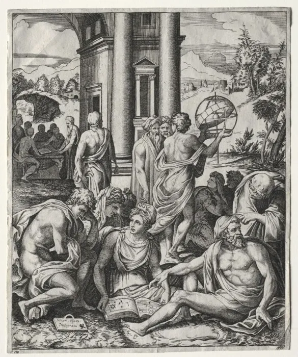 Framed Print : An Assembly of Scholars, c. 1515 / 1527. Creator: Marco Dente (Italian, c. 1486-1527) Framed Print : An Assembly of Scholars, c. 1515 / 1527. Creator: Marco Dente (Italian, c. 1486-1527)