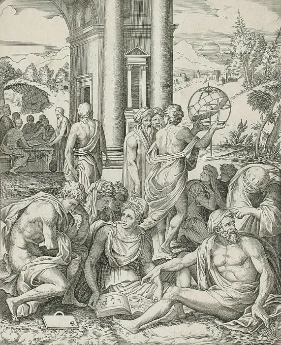 Framed Print : An Assembly of Wise Men and Women, between circa 1510 and circa 1520. Creator: Marco Dente Framed Print : An Assembly of Wise Men and Women, between circa 1510 and circa 1520. Creator: Marco Dente