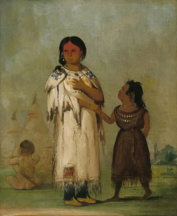Framed Print : Assiniboin Woman and Child, 1832. Creator: George Catlin Framed Print : Assiniboin Woman and Child, 1832. Creator: George Catlin