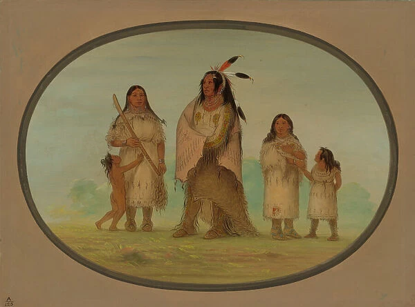 Assinneboine Warrior and His Family, 1861  /  1869. Creator: George Catlin