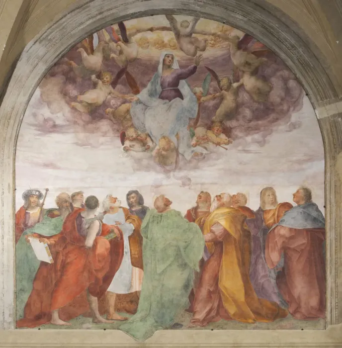 Framed Print : The Assumption of the Blessed Virgin Mary. Artist: Rosso Fiorentino (1495-1540) Framed Print : The Assumption of the Blessed Virgin Mary. Artist: Rosso Fiorentino (1495-1540)