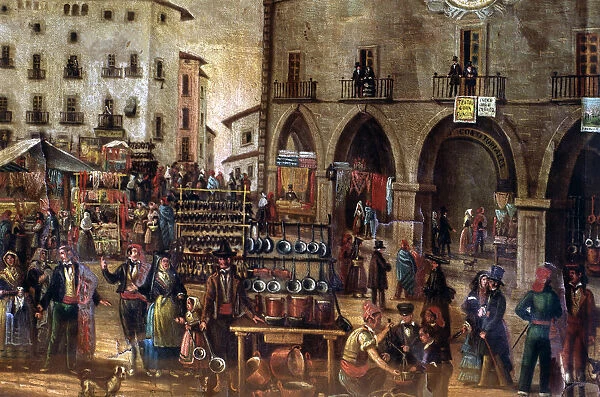 Assumption Fair in the Main Square of Manresa, detail of a painting by Maria Folch