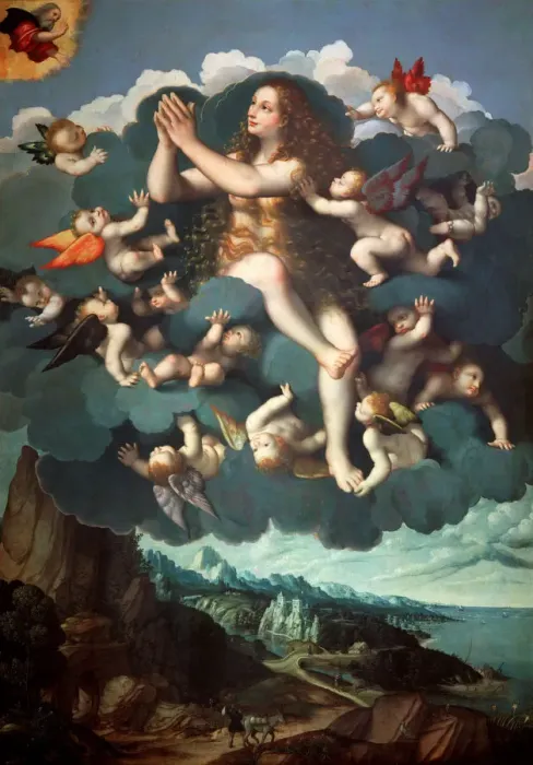 Framed Print : The Assumption of Saint Mary Magdalen. Creator: D Oggiono, Marco (ca 1470-ca 1530) Framed Print : The Assumption of Saint Mary Magdalen. Creator: D Oggiono, Marco (ca 1470-ca 1530)