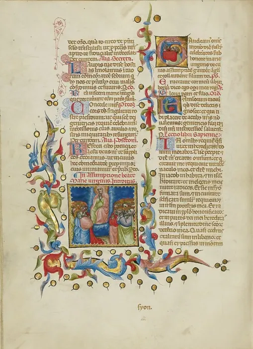 Framed Print : The Assumption of the Virgin: Initial G: Saint Thomas Receiving the... between about 1389 and 1400. Creator: Master of the Brussels Initials
