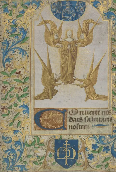 Framed Print : The Assumption of the Virgin; Leaf from a Book of Hours, early 1470s. Creator: Master of Morgan 366 Framed Print : The Assumption of the Virgin; Leaf from a Book of Hours, early 1470s. Creator: Master of Morgan 366