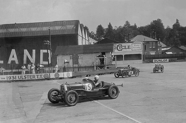 Aston Martin, Austin Ulster TT car and Austin 7, BARC meeting, Brooklands, Surrey, 1933