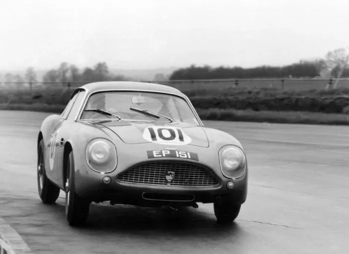 Framed Print : Aston Martin DB4 Zagato at speed. Creator: Unknown Framed Print : Aston Martin DB4 Zagato at speed. Creator: Unknown