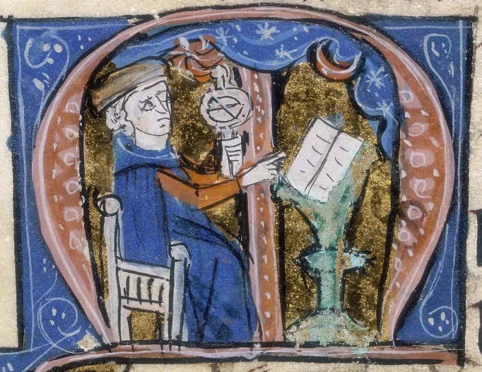 Framed Print : An astrologer at work with his book and an armillary, early 14th century. Creator: Unknown Framed Print : An astrologer at work with his book and an armillary, early 14th century. Creator: Unknown