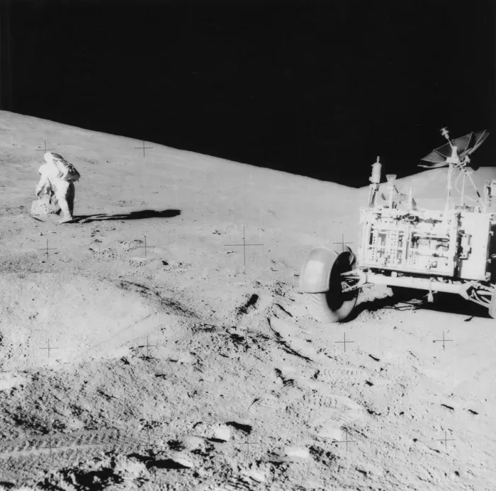 Framed Print : Astronaut David Scott (b1932) on the slope of Hadley Delta during Apollo 15, 1971. Artist: NASA Framed Print : Astronaut David Scott (b1932) on the slope of Hadley Delta during Apollo 15, 1971. Artist: NASA