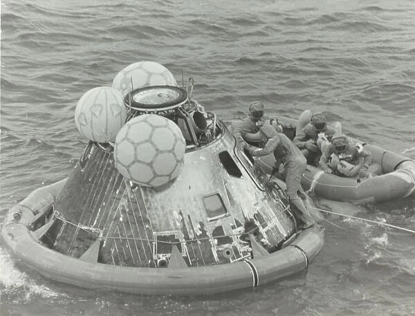 [Astronauts in Lifeboat After Apollo 11 Splashdown], 1969. Creator: NASA