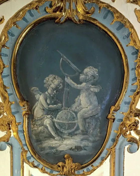Framed Print : Two astronomers, a sphere and a telescope, between 1735 and 1745. Creator: Unknown Framed Print : Two astronomers, a sphere and a telescope, between 1735 and 1745. Creator: Unknown