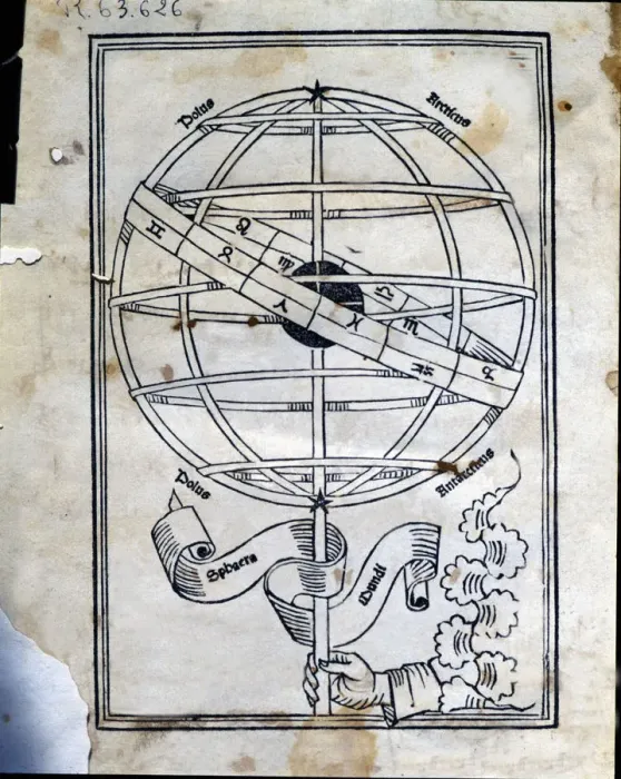 Framed Print : Astronomicon, cover of the work with an armillary sphere, published in Venice in 1485