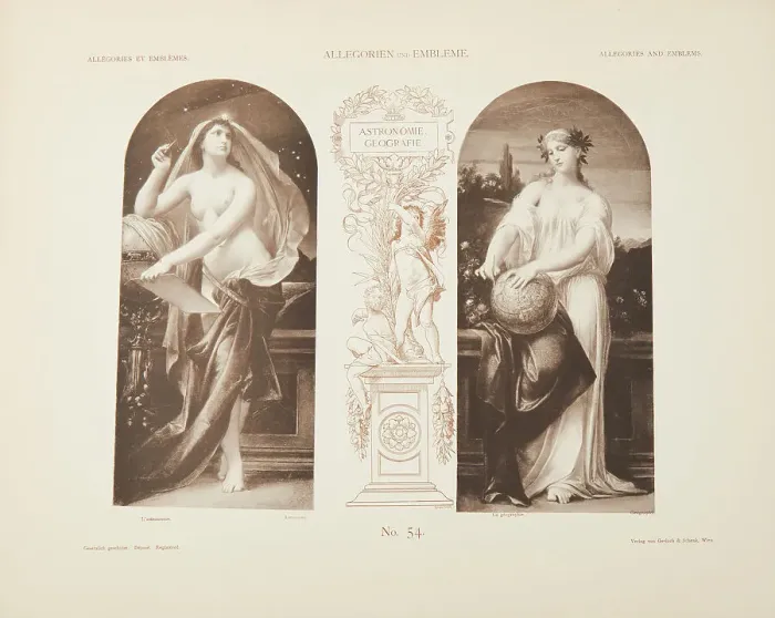 Framed Print : Astronomy. Geography. From Allegories and Emblems by M. Gerlach, 1882. Creator: Klimt; Gustav (1862-1918) Framed Print : Astronomy. Geography. From Allegories and Emblems by M. Gerlach, 1882. Creator: Klimt; Gustav (1862-1918)