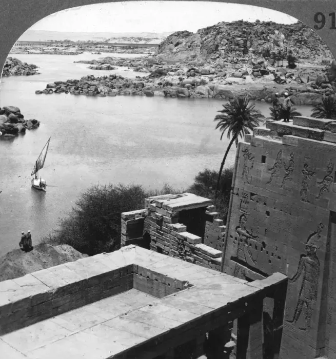 Framed Print : The Aswan dam as seen from the Philae temple, Egypt, 1905. Artist: Underwood & Underwood Framed Print : The Aswan dam as seen from the Philae temple, Egypt, 1905. Artist: Underwood & Underwood