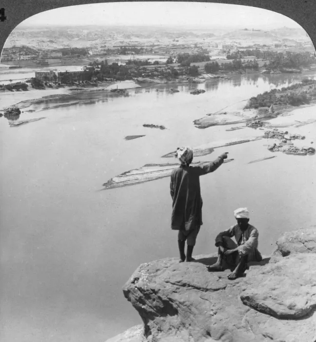 Framed Print : Aswan and the island of Elephantine as seen from the western cliffs, Egypt, 1905. Artist: Underwood & Underwood
