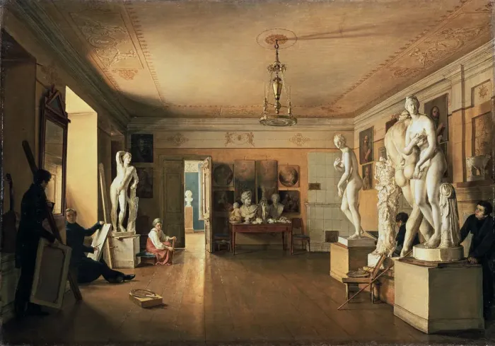 Framed Print : Atelier of the Artist Alexei Venetsianov in St Petersburg, 1827. Artist: Alexander Alexeyev Framed Print : Atelier of the Artist Alexei Venetsianov in St Petersburg, 1827. Artist: Alexander Alexeyev