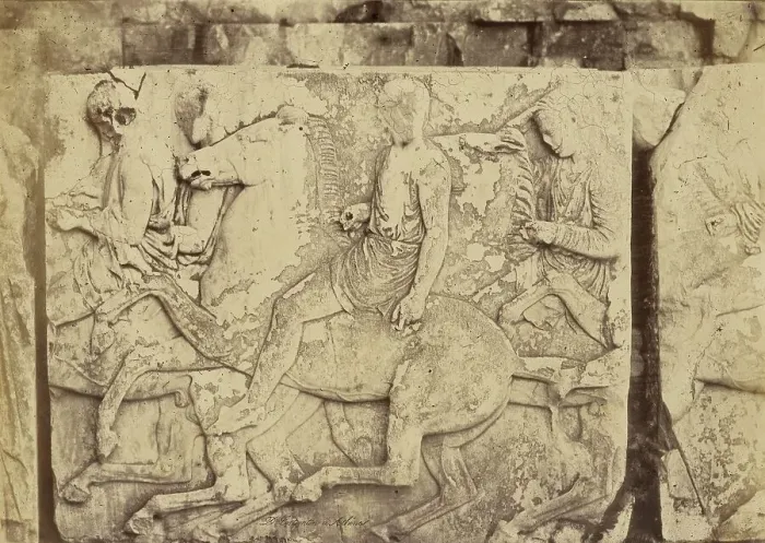 Framed Print : Athens - sculptural fragment, Parthenon frieze, 1865. Creator: Konstantinos Dimitriou Framed Print : Athens - sculptural fragment, Parthenon frieze, 1865. Creator: Konstantinos Dimitriou