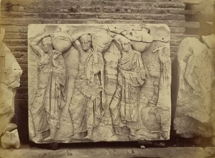 Framed Print : Athens - sculptural fragment, Parthenon frieze, 1865. Creator: Konstantinos Dimitriou Framed Print : Athens - sculptural fragment, Parthenon frieze, 1865. Creator: Konstantinos Dimitriou