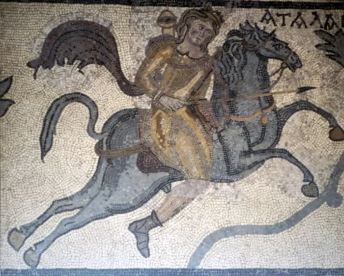 Framed Print : Atlanta on Horseback, Carthage Mosaic, c3rd century Framed Print : Atlanta on Horseback, Carthage Mosaic, c3rd century