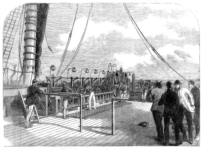 Framed Print : The Atlantic Telegraph Expedition: the paying-out machinery of the Great Eastern, 1865. Creator: Unknown Framed Print : The Atlantic Telegraph Expedition: the paying-out machinery of the Great Eastern, 1865. Creator: Unknown