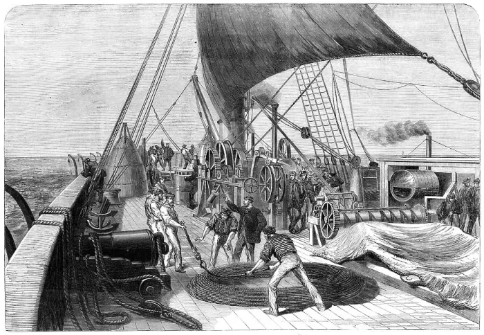 Framed Print : The Atlantic Telegraph Expedition: preparing for the final attempt to grapple the lost cable, 1865. Creator: Unknown Framed Print : The Atlantic Telegraph Expedition: preparing for the final attempt to grapple the lost cable, 1865. Creator: Unknown