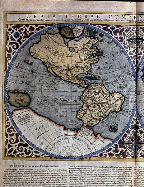 Atlas of Gerardus Mercator, 1595, map of the Americas and part of Antarctica