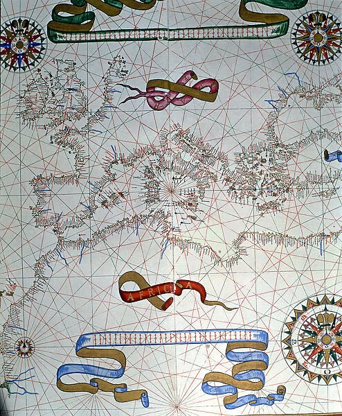 Atlas of Joan Martines, Messina, 1582. Portulan chart of southern Europe and coasts of North Africa