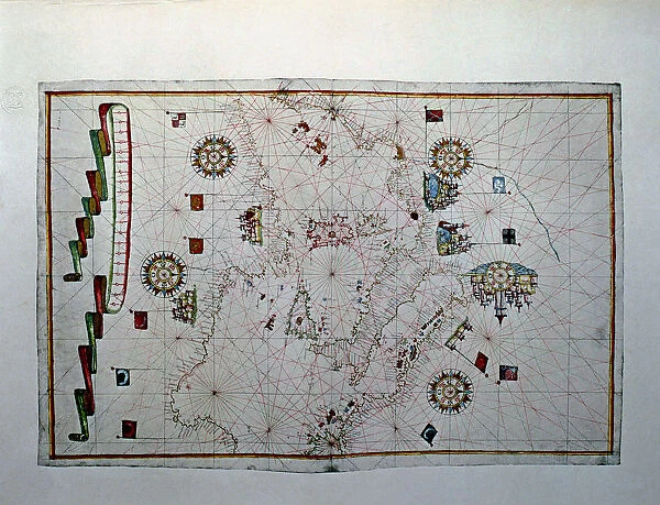 Atlas of Joan Martines, Messina, 1582. Portulan chart of the Mediterranean sea, with its islands