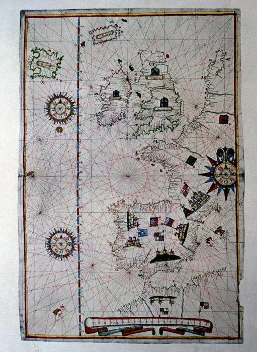 Framed Print : Atlas of Joan Martines, Messina, 1582. Portulan chart of Western Europe showing Framed Print : Atlas of Joan Martines, Messina, 1582. Portulan chart of Western Europe showing