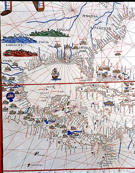 Atlas of Joan Martines, Messina, 1582. Portulan chart of Central America, Caribbean