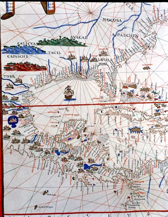 Framed Print : Atlas of Joan Martines, Messina, 1582. Portulan chart of Central America, Caribbean Framed Print : Atlas of Joan Martines, Messina, 1582. Portulan chart of Central America, Caribbean