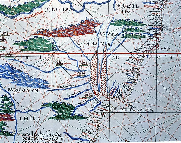Atlas of Joan Martines, Messina, 1582. Portulan chart of South America