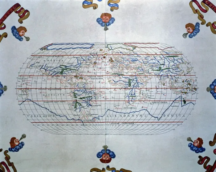 Framed Print : Atlas of Joan Martines, Messina, 1582. World map of the lands known in the 16th century Framed Print : Atlas of Joan Martines, Messina, 1582. World map of the lands known in the 16th century