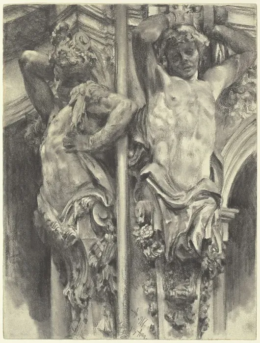 Framed Print : Atlases on the Wallpavillon of the Dresden Zwinger, 1880. Creator: Adolph Menzel Framed Print : Atlases on the Wallpavillon of the Dresden Zwinger, 1880. Creator: Adolph Menzel