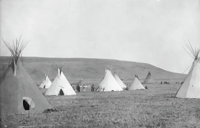 Framed Print : Atsina camp scene, c1908. Creator: Edward Sheriff Curtis Framed Print : Atsina camp scene, c1908. Creator: Edward Sheriff Curtis