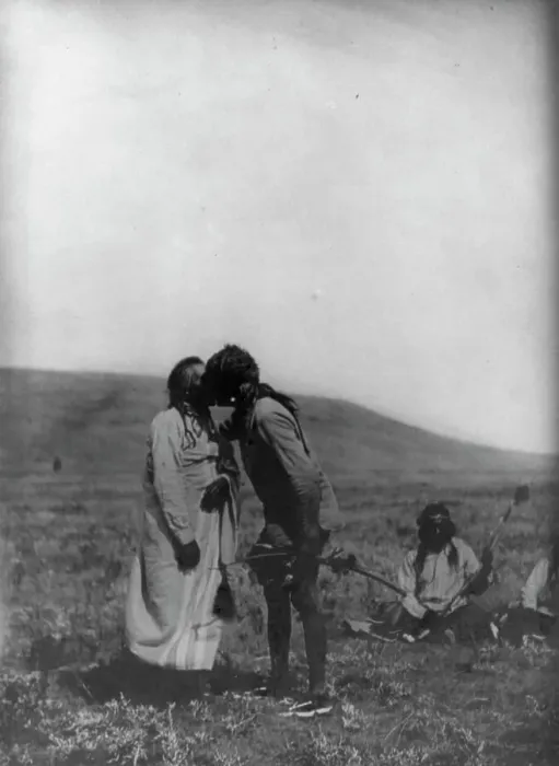 Framed Print : Atsina crazy dance-[A dancer kisses the grandfather], c1908. Creator: Edward Sheriff Curtis