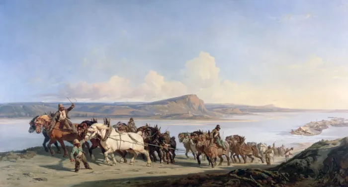 Framed Print : Attachment of Horses Pulling Boats Down the Rhone, c1825-1870. Artist: Alexandre Dubuisson
