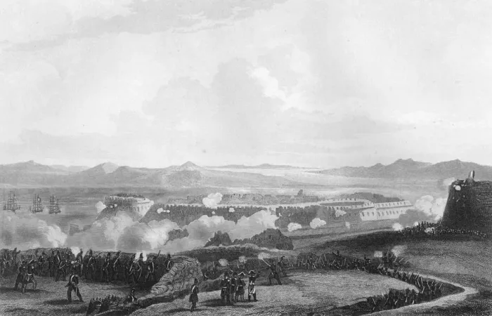 Framed Print : The attack on Bomarsund, during the Crimean War, 1854 (1857). Artist: W Hulland Framed Print : The attack on Bomarsund, during the Crimean War, 1854 (1857). Artist: W Hulland