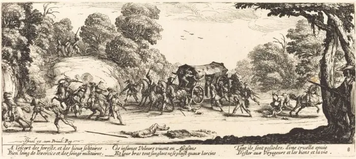Framed Print : Attack on a Coach, c. 1633. Creator: Jacques Callot Framed Print : Attack on a Coach, c. 1633. Creator: Jacques Callot