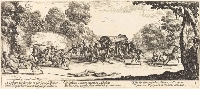 Framed Print : Attack on a Coach, c. 1633. Creator: Jacques Callot Framed Print : Attack on a Coach, c. 1633. Creator: Jacques Callot