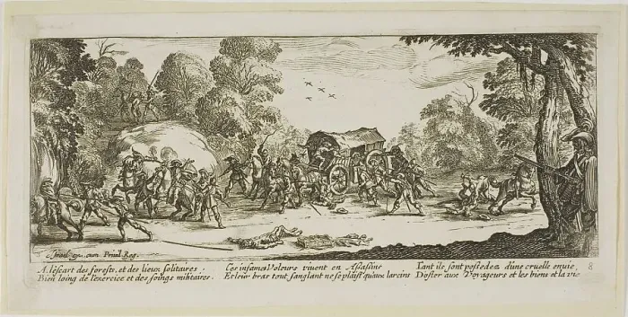 Framed Print : Attack on a Coach, plate eight from The Large Miseries of War, n.d. Creator: Gerard van Schagen Framed Print : Attack on a Coach, plate eight from The Large Miseries of War, n.d. Creator: Gerard van Schagen