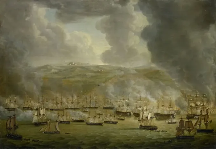 Framed Print : The Attack of the Combined Anglo-Dutch Squadron on Algiers, 1816, 1817. Creator: Gerardus Laurentius Keultjes Framed Print : The Attack of the Combined Anglo-Dutch Squadron on Algiers, 1816, 1817. Creator: Gerardus Laurentius Keultjes