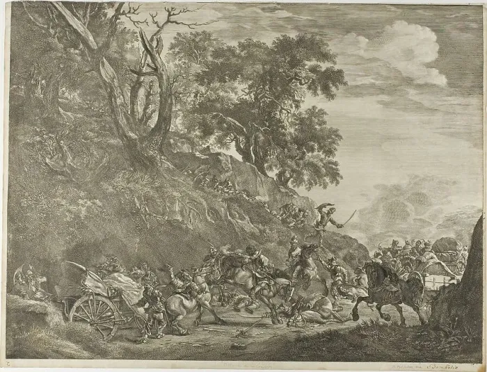 Framed Print : Attack on a Convoy, n.d. Creator: Cornelis de Visscher Framed Print : Attack on a Convoy, n.d. Creator: Cornelis de Visscher