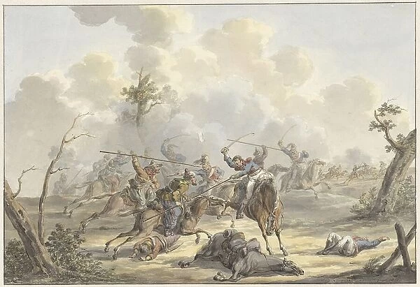 Attack between Cossacks of Crimea and French Riding Artillery, 1817. Creator: Jan Antony Langendijk