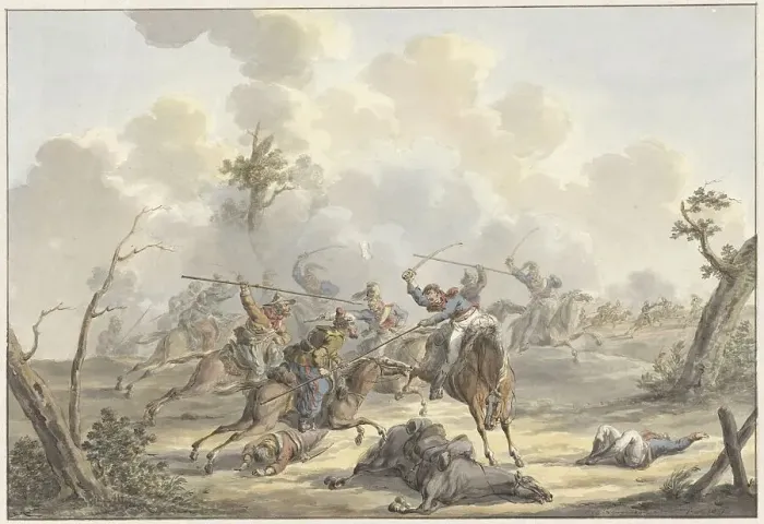 Framed Print : Attack between Cossacks of Crimea and French Riding Artillery, 1817. Creator: Jan Antony Langendijk Framed Print : Attack between Cossacks of Crimea and French Riding Artillery, 1817. Creator: Jan Antony Langendijk
