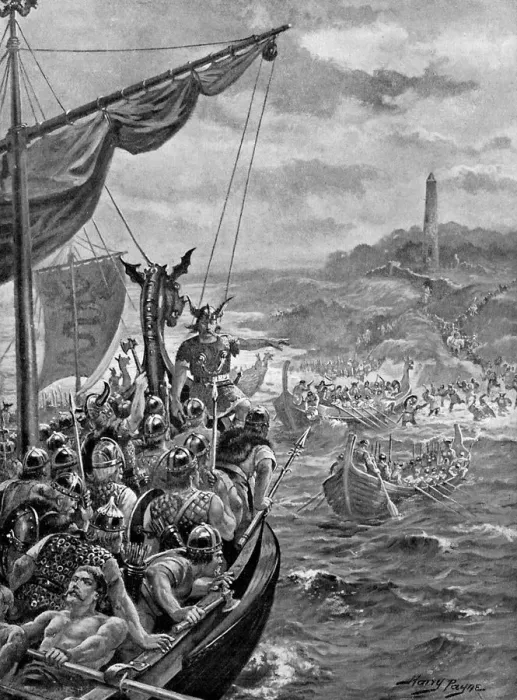 Framed Print : An attack of the Danes on Ireland, 9th century AD, (c1920). Artist: Henry Payne Framed Print : An attack of the Danes on Ireland, 9th century AD, (c1920). Artist: Henry Payne