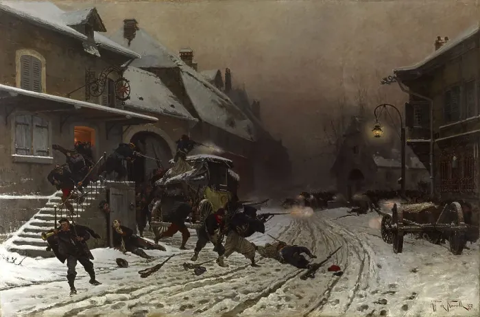 Framed Print : The Attack at Dawn, 1877. Creator: Alphonse de Neuville Framed Print : The Attack at Dawn, 1877. Creator: Alphonse de Neuville